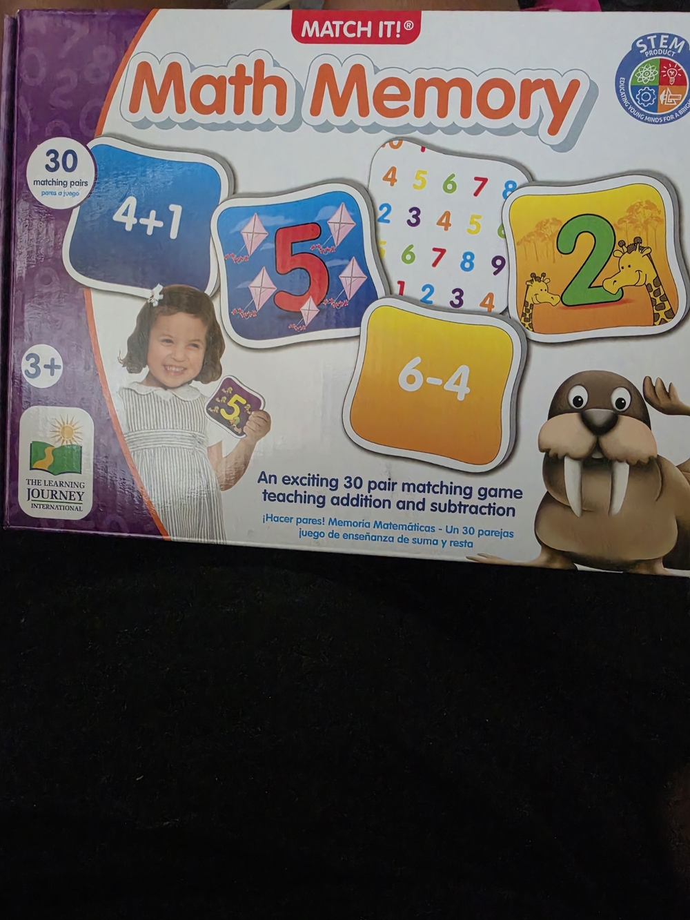 Match Math Memory Game - Yellow Blue Orange Green White